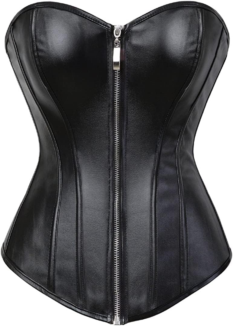 HNGHOU Corsets for Women Faux Leather Corset Top Steampunk Corsets Zipper Bustier Pirate Costume