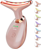 SDKWDH Red Light Therapy for Face and Neck, 7 Color Face Massager Tool for Wrinkles, Double Chin, Vibrating Facial Massager with Thermals for Skin Care, Rose Gold