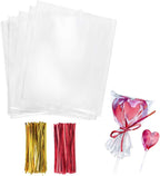 Morepack 3x4 Inches Clear Cellophane Bags 200 Pcs OPP Plastic Treat Bags with 200 Twist Ties for Gift Wrapping, Packaging Lollipop, Candies, Dessert, Cakepop, Cookies, Chocolate