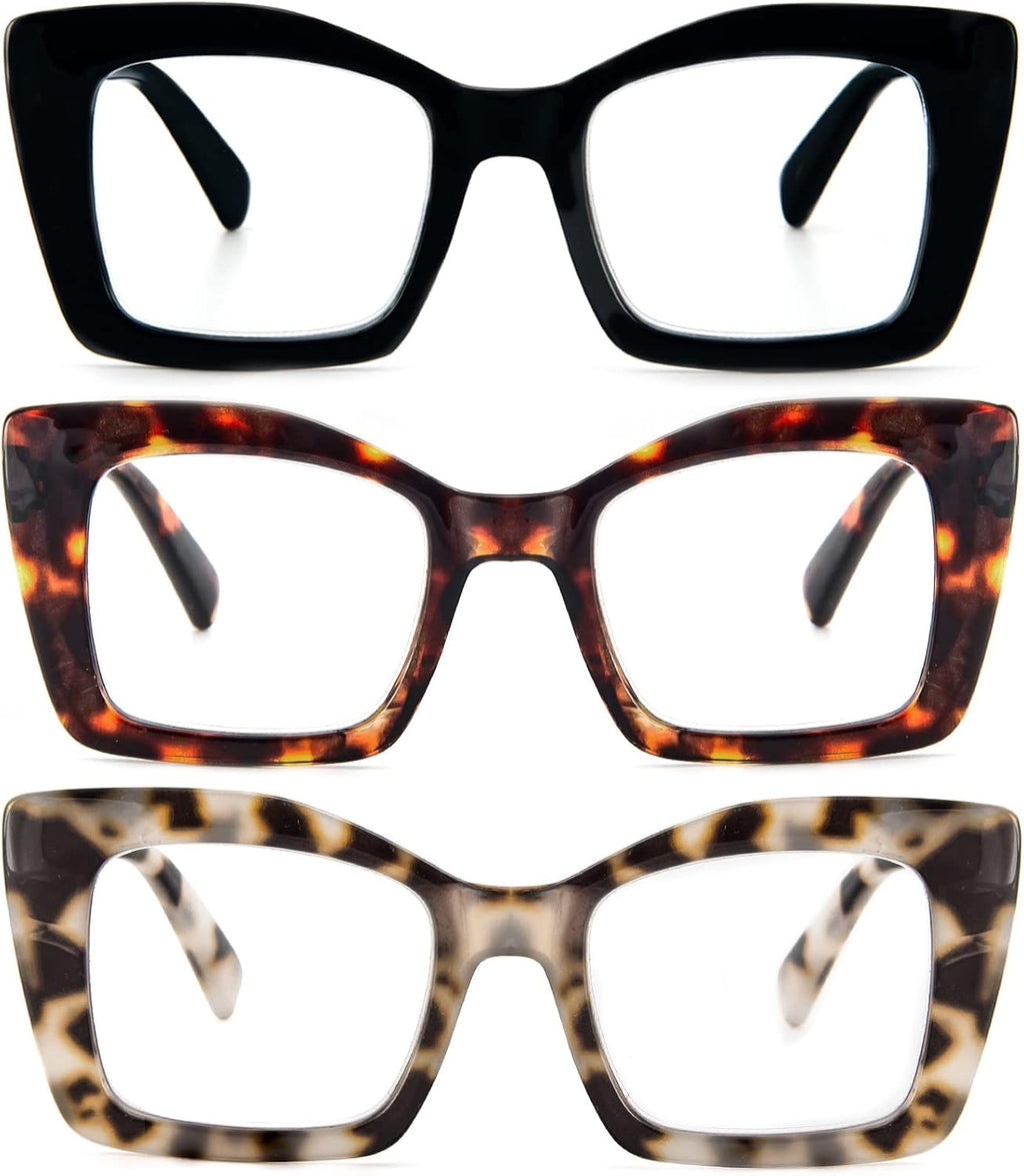 REAVEE Oversized Square Reading Glasses for Women, Blue Light Blocking Large Frame Computer Readers Spring Hinge