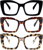 REAVEE Oversized Square Reading Glasses Oprah Style for Women, Blue Light Blocking Large Frame Computer Readers Spring Hinge