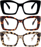 REAVEE Oversized Square Reading Glasses for Women, Blue Light Blocking Large Frame Computer Readers Spring Hinge