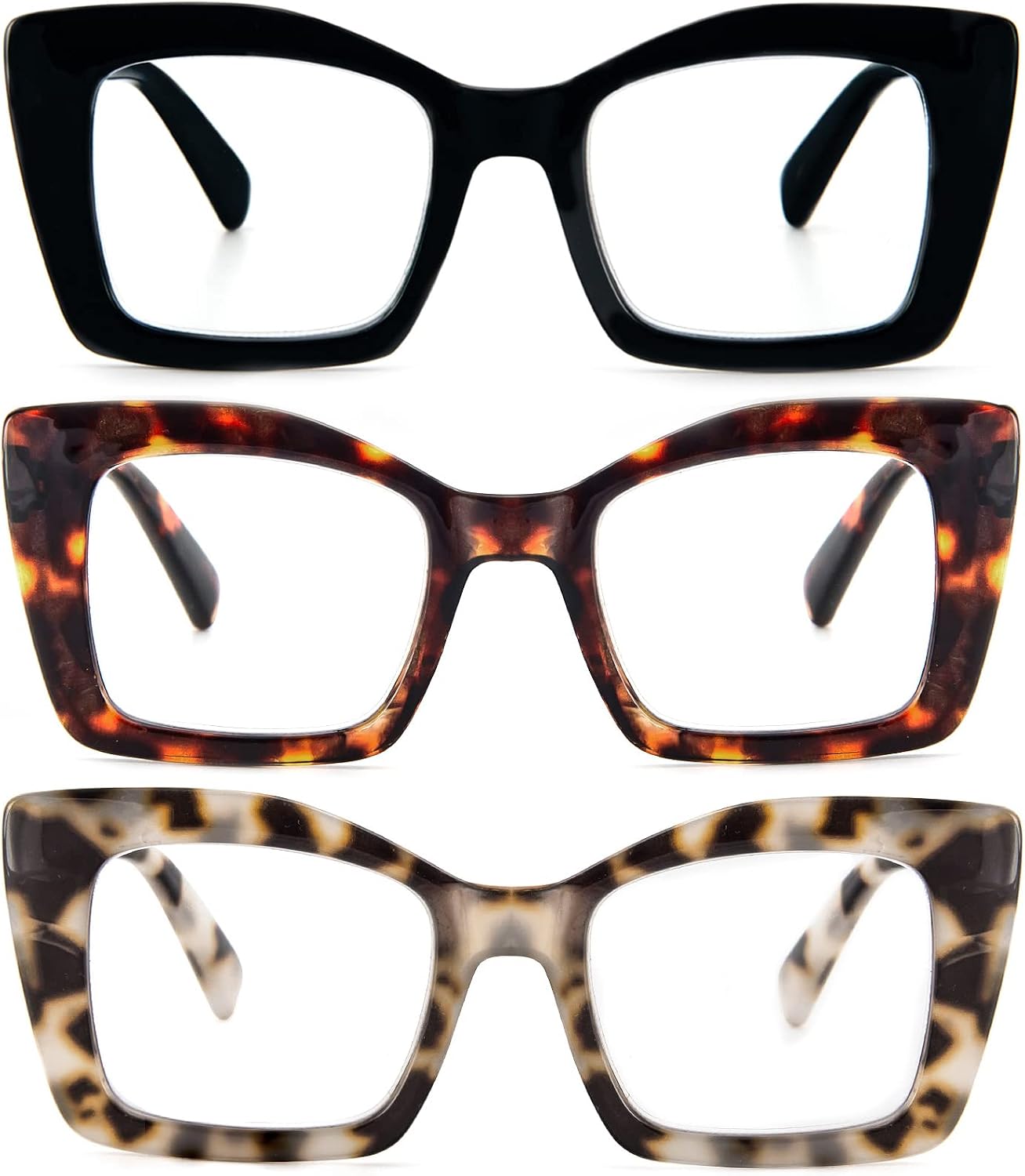 REAVEE Oversized Square Reading Glasses for Women, Blue Light Blocking Large Frame Computer Readers Spring Hinge