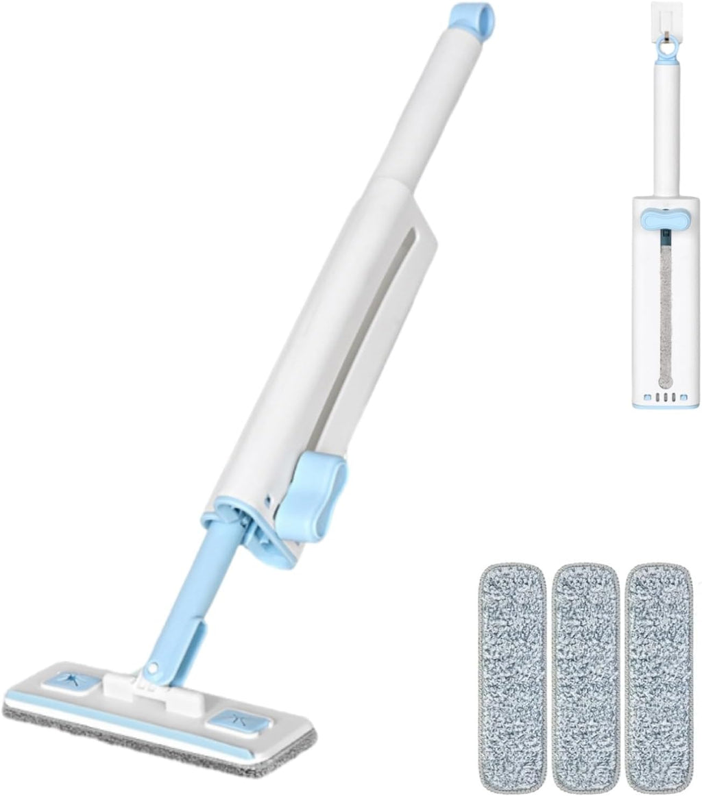 Self-Squeezing Mini mop Hand-Free Small Sponge Cleaning mop Suitable for Desktop, Kitchen, Bathroom, Glass, car, Corners and Other Small Spaces (Sponge 3pcs Squeeze Handle 1pcs) (Blue)
