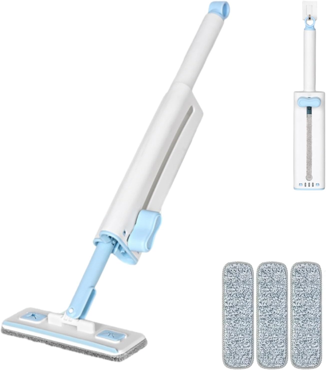 Self-Squeezing Mini mop Hand-Free Small Sponge Cleaning mop Suitable for Desktop, Kitchen, Bathroom, Glass, car, Corners and Other Small Spaces (Sponge 3pcs Squeeze Handle 1pcs) (Blue)