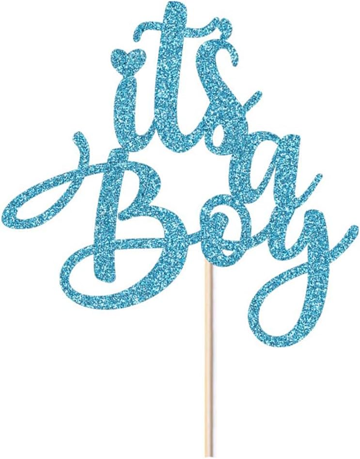 Sleyberoy It's a Boy Baby Shower Cake Topper, Blue Glitter Lettering, for Gender Reveals and Newborn Parties 1st & 2nd Happy Birthday Selected cake decor (It's a boy)