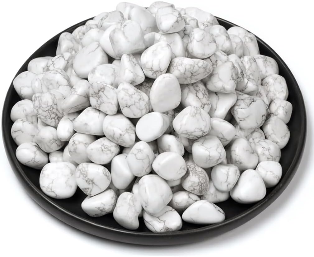 Polished Howlite Crystal Bulk - 0.5" Tumbled Stone Chips Rocks, 10 oz Crushed Sea Glass Vase Filler Small Stones for Healing, Reiki, Crafting, Home Decor