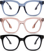 Oversized Reading Glasses for Women Men Large Frame Square Blue Light Blocking Computer Readers Spring Hinge