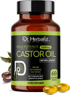 Dr. HERBALIST Castor Oil Capsules 1600mg - Cold Pressed Ricinus Communis Softgels | Supports Digestive Wellness & Hair Skin Vitality* | Halal, Non-GMO, Vegan | 60ct