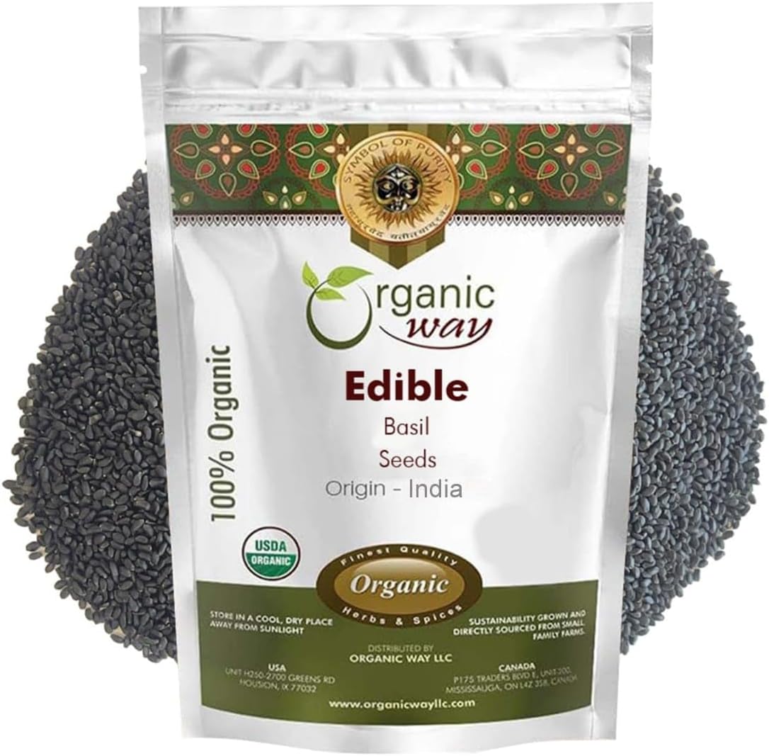 Organic Way Edible Basil Seeds | Organic & Kosher Certified | Sabja Seeds Rich in Fibers | Raw, Vegan, Non GMO & Gluten Free | USDA Certified | Origin - India (16 Ounce Pack)