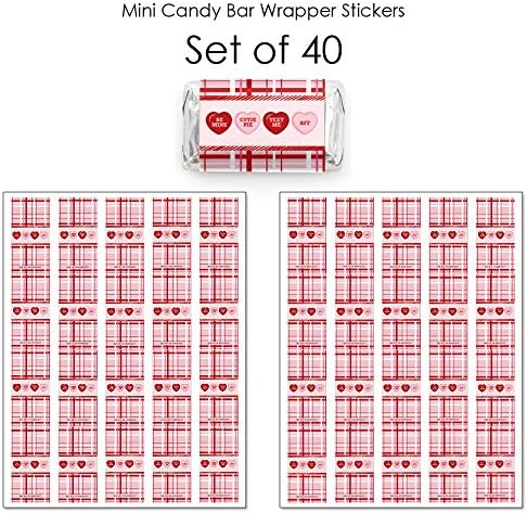 Big Dot of Happiness Conversation Hearts - Mini Candy Bar Wrapper Stickers - Valentine's Day Party Small Favors - 40 Count