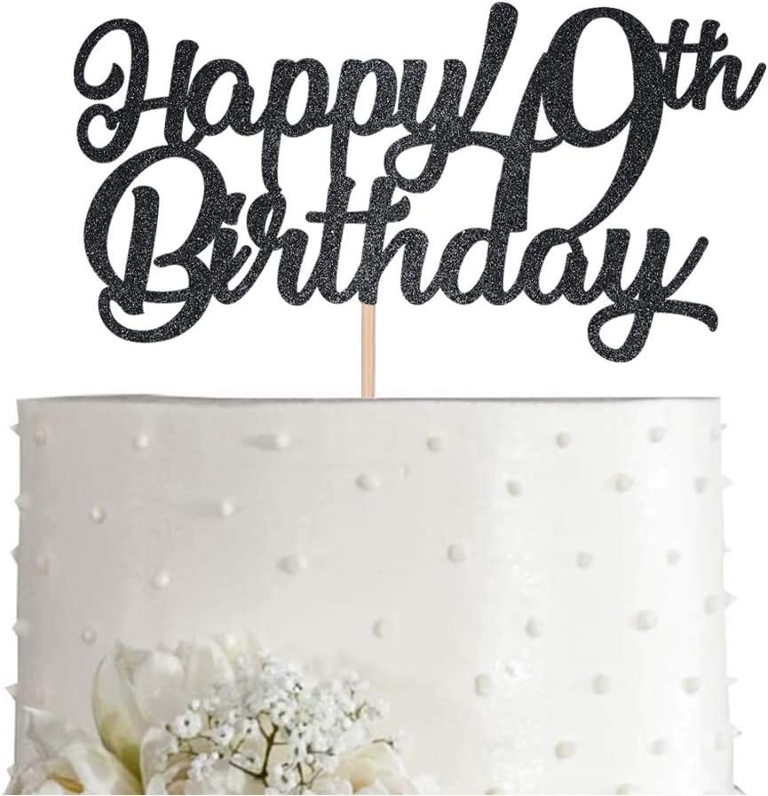 Black Happy 49th Birthday Cake Topper, Black Glitter Cheers To 49 Years Party Cakes Decorations, Supply