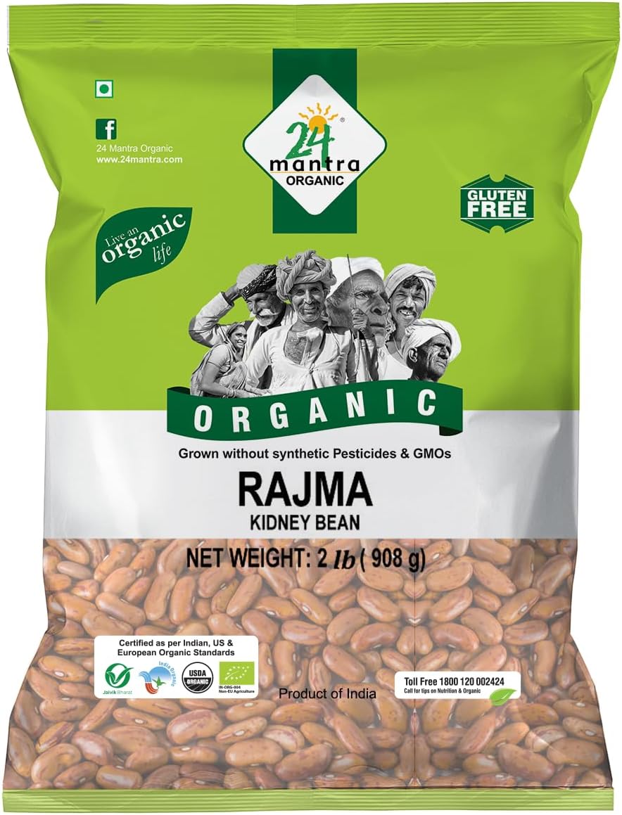 Organic Himalayan Rajma Chitbakra Red Kidney Beans - Usda Certified Organic - European Union Certified Organic - Pesticides Free - Adulteration Free - Sodium Free - 2 Lbs - 24 Mantra Organic