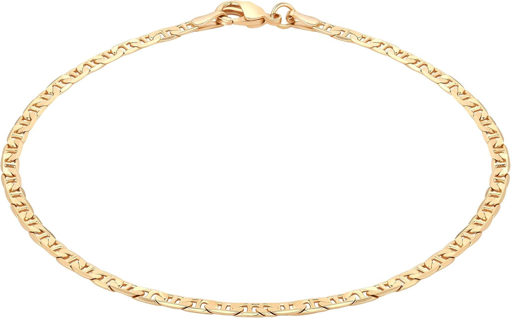 Barzel 18K Gold Plated Flat Marina Link Anklet for Women - Made In Brazil