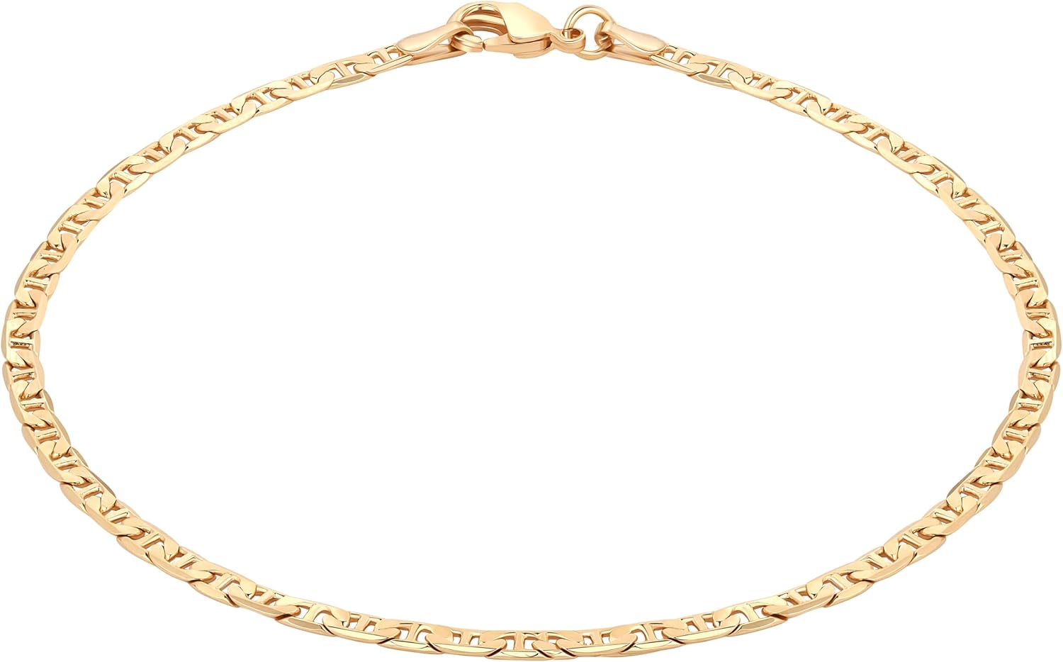 Barzel 18K Gold Plated Flat Marina Link Anklet for Women - Made In Brazil