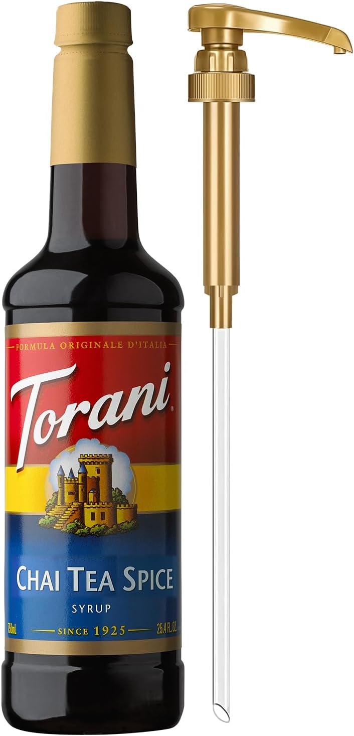 Torani Coffee Syrup, Chai Tea Spice Flavored Syrup for Drinks, Pump Included, 25.4 Fl Oz