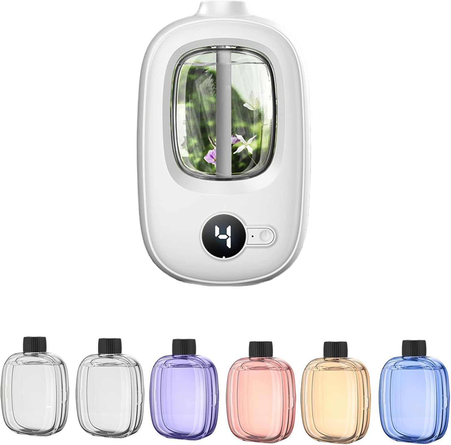 Intelligent Aromatherapy Diffuser Automatic Scent Sprayer, 4 Mode Rechargeable Ultrasonic Humidifier, Wall Mount Wireless Air Freshener for Bedroom, Large Room, Office (Diffuser with 6 Essential)