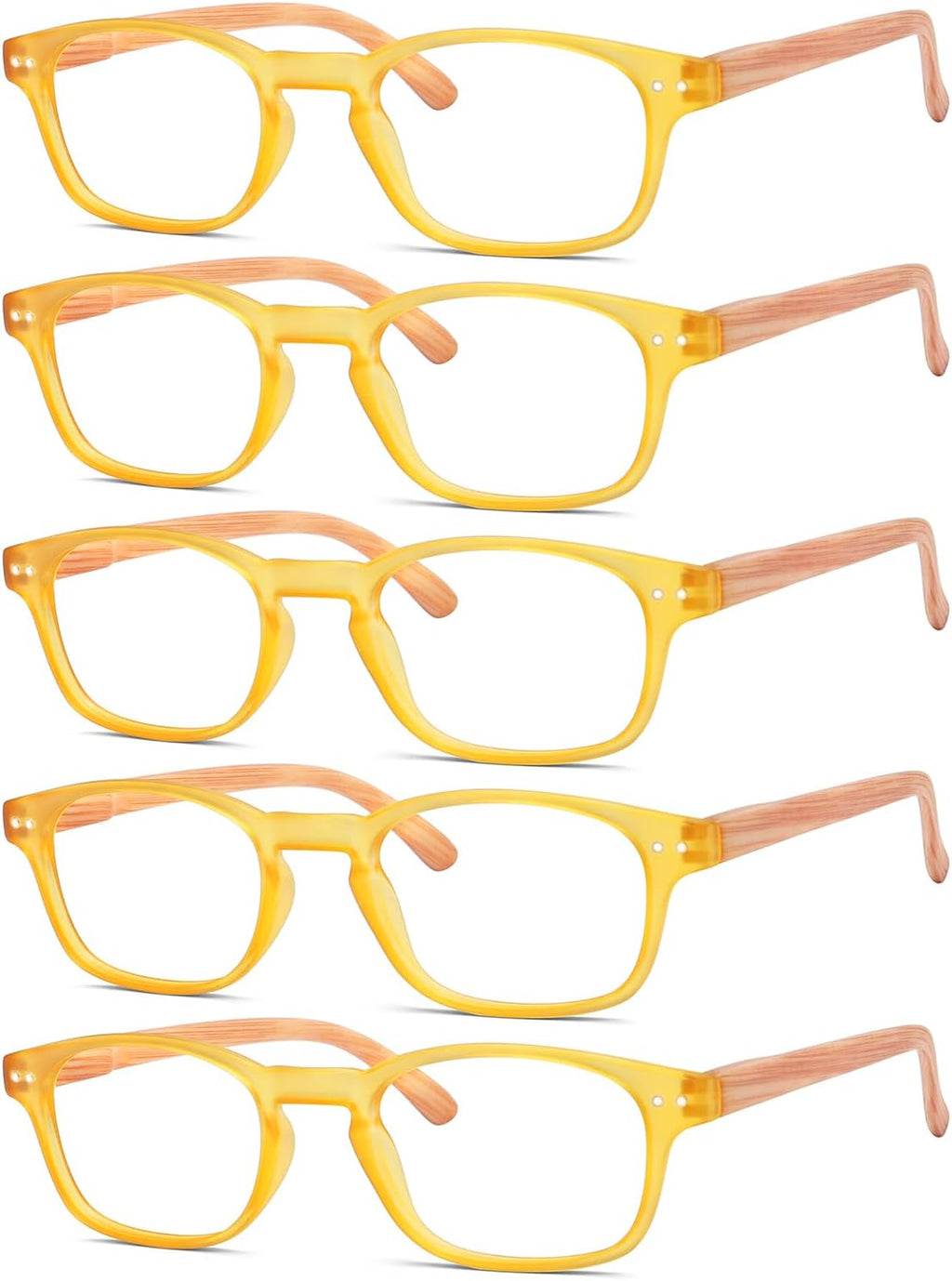 Eyekepper 5-pack Spring Hinge Wood-grain Printed Arms Reading Glasses Yellow +0.5