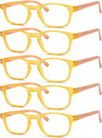 Eyekepper 5-pack Spring Hinge Wood-grain Printed Arms Reading Glasses Yellow +0.5