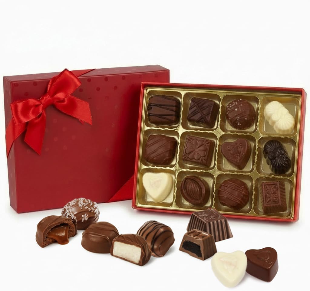 Luxury Milk Chocolate Truffles Gift Box, 12-Piece Assorted Belgian-Style Chocolates, Mother’s Day Gift For Mom, Date Night Desserts, Birthdays And Anniversaries