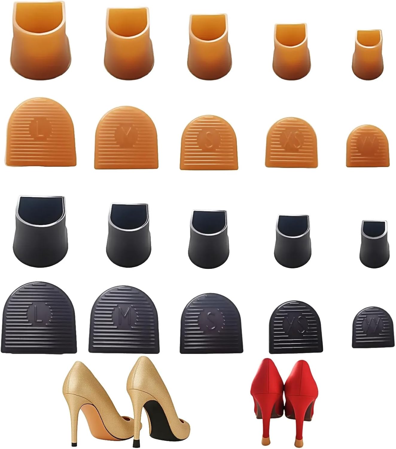 Heel Protectors for High Heels, Heel Covers for Stiletto Pumps, Grass Heel Stoppers & Tips Replacement Savers, Anti-Slip Noise Reducing Heel Caps for Repairing Worn Heel Tips 10 Pairs(XX,XS,S,M,L)