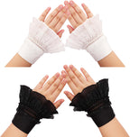 2pcs Floral Layered Lace Wrist Cuffs Sleeves for Women Jabot Cuff Black White Elastic Bracelet for Halloween Cosplay Costumes Wrist Cuffs Costume
