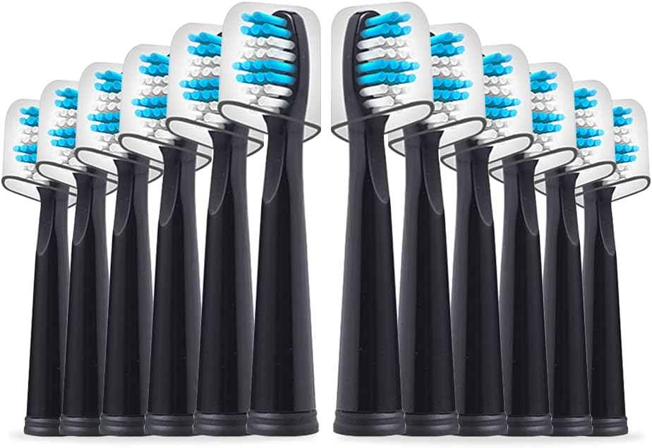 Replacement Toothbrush Heads Compatible with fairywill Electric Toothbrush, Model FW-507/FW-508/2011/959/917/551, D1/D3/D7/D8, W Shape Design Planted with Nylon Bristle (12 Pack - Black)