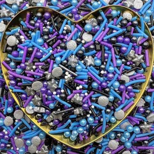 CandiJumpin Black Blue and Purple Pearl Sprinkles, Edible Pearls and Jimmies Mix Black Blue and Purple Sprinkles Crunchy Jimmies Edible Pearls for Cake Decorating Pearl Decoration for Baking Baby Shower Party Birthday Wedding Christmas Supplies 3 OZ