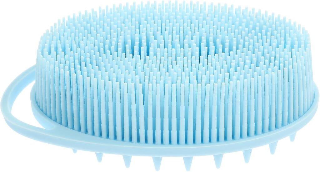 Gatuida Silicone Bath Brush with Hook, Double-Sided Sensory Scrubber for Body Cleaning and Tactile Training, Soft Light Blue Bathing Massager for Newborn Shower