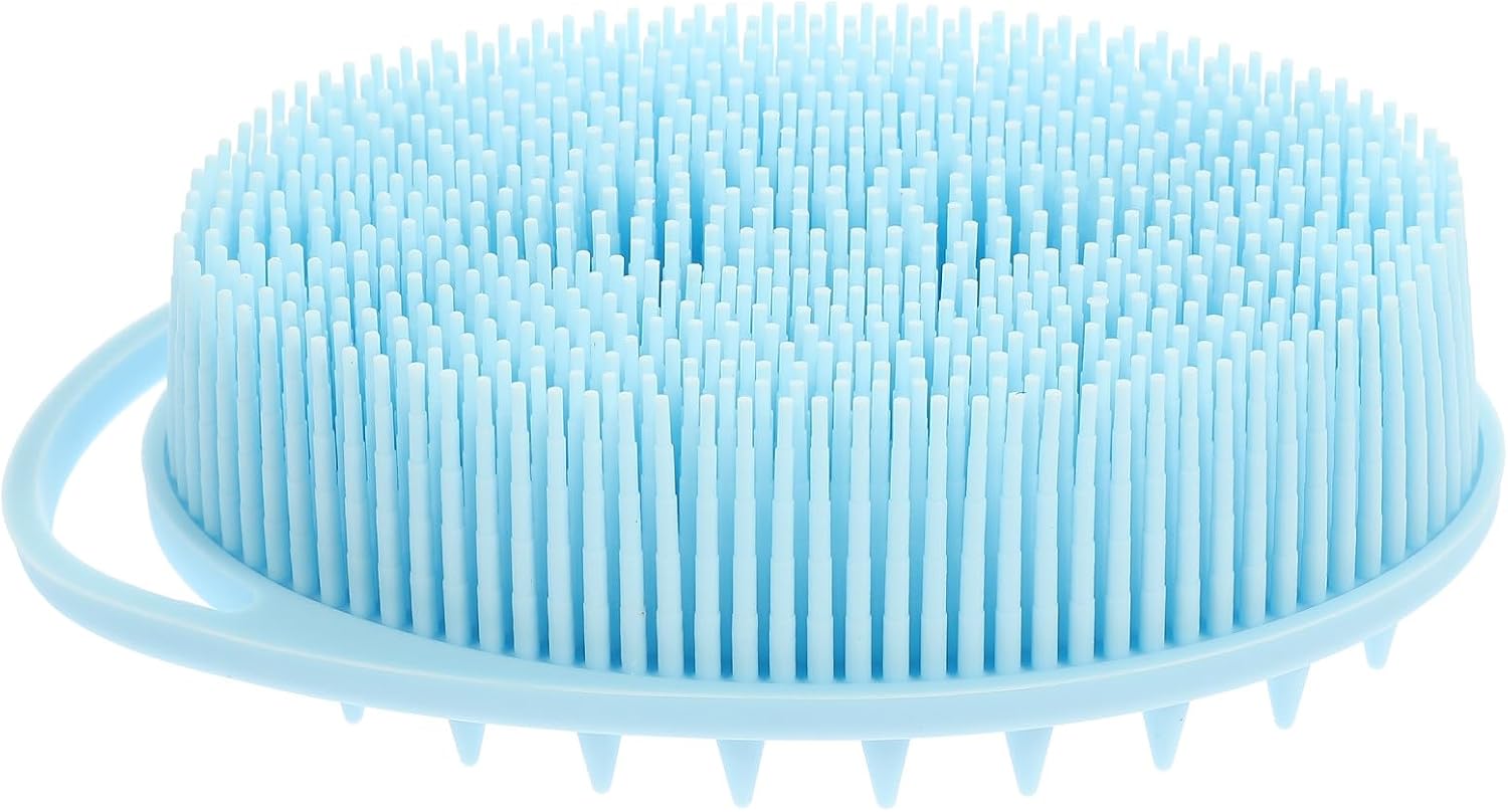 Gatuida Silicone Bath Brush with Hook, Double-Sided Sensory Scrubber for Body Cleaning and Tactile Training, Soft Light Blue Bathing Massager for Newborn Shower