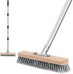 Stainless Steel Wire Scrub Brush with Long Handle, Moss Remover Wire Broom for Deck, Rough Surface, Concrete Floor, Patio, Garden, Garage (Silvery)