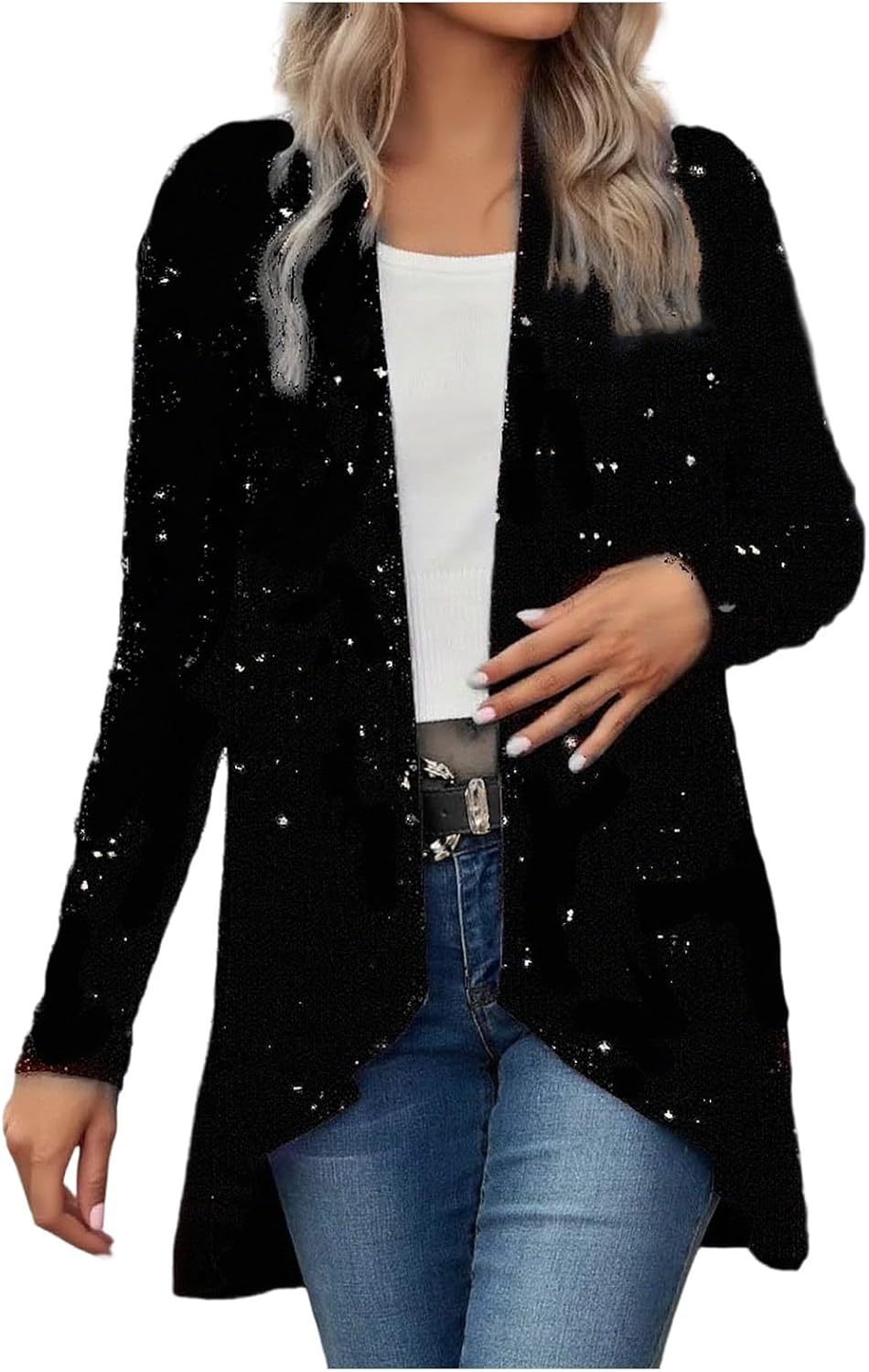 Women's Sequin Jackets Casual Long Sleeve Sparkly Blazer Jacket Fashion Holiday Party Cardigan Coat