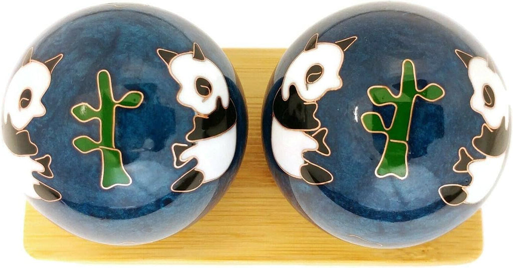 Top Chi Panda Baoding Balls with Bamboo Stand (Large 2 Inch)