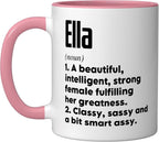 Ella Definition Funny Meaning Personalized Name Ceramic Mug, Pink/White