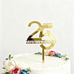 Happy 25th Anniversary Cake Topper, Gold Acrylic Wedding Anniversary Cake Decoration for 25th Company Anniversary Party Decoration Cake Decor Supplies