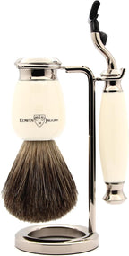 Edwin Jagger S81M587AMZ Imitation Ivory & Nickel Classic Shaving Set with Pure Badger Shaving Brush and Mach 3 Razor for Shaving Cream or Soap for Men