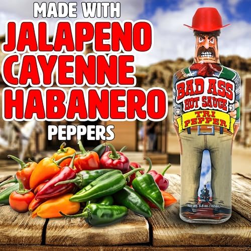 BAD ASS Premium Hot Sauce – Try if you dare! – Perfect Gourmet Gift for the Hot Sauce Fan (Tri Pepper)