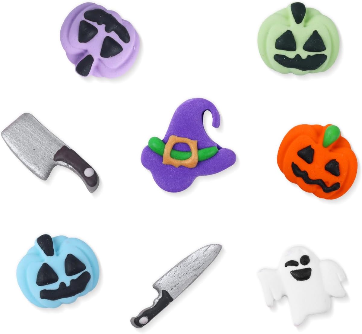 Edible Halloween Cake Decorations, 27 Count Royal Icing Toppers for Cakes, Cookies, Cupcakes - Pumpkin, Ghost, Witch Hat, Knife, Axe Icing Decoration - Spooky Baking Supplies for Halloween Party