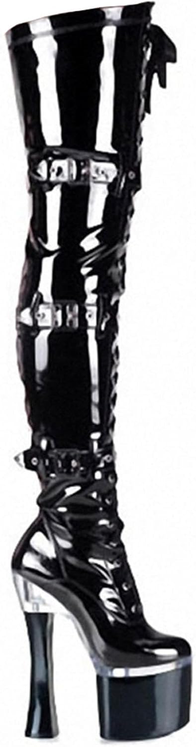 High Heels 20cm Lace Up Belt Buckle Knee High Boots
