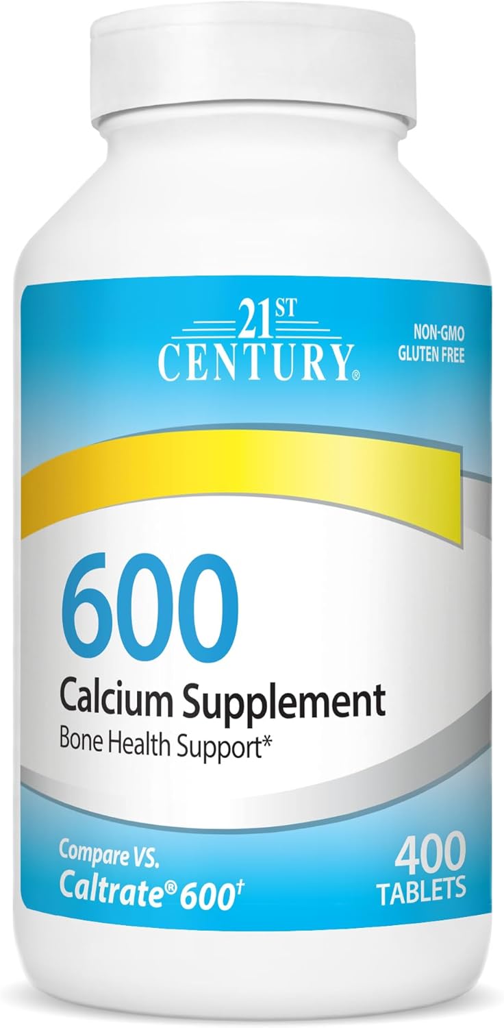 21st Century Calcium 600 mg Supplement (400 Tablets), Vegan-Friendly Bone Strength Calcium Supplement, Non-GMO & Gluten-Free Calcium Carbonate, No Artificial Flavors, Suitable for Men & Women