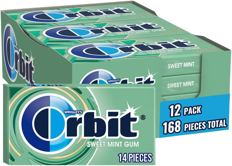 ORBIT Sweet Mint Sugar Free Individually Wrapped Chewing Gum Mint Bulk Box , 12 Packs of 14-Pieces (168 Total Pieces)