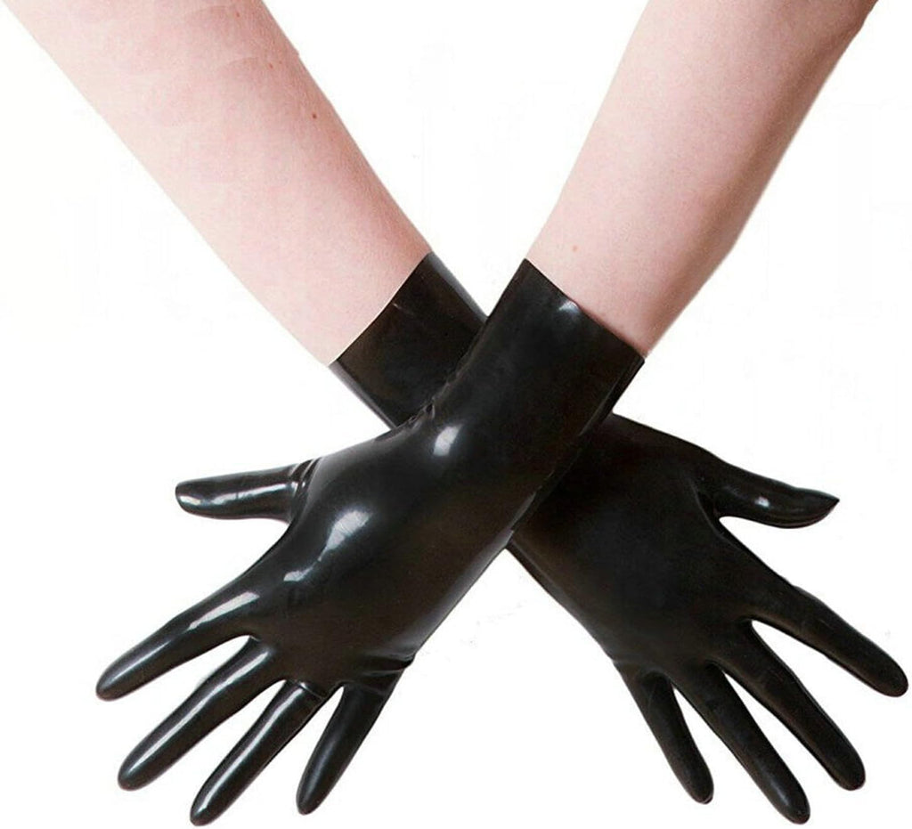 ABWL Black Latex Gloves for Women Men,Short Natural Rubber Gloves Cosplay Costume Party Clubwear