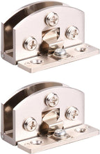 Healeved 2pcs Non-Perforated Wine Cooler Glass Door Hinges with Brushed Silver Arc Design, Multi-Functional Glass Clamp for Cabinet and Display Cabinet Use