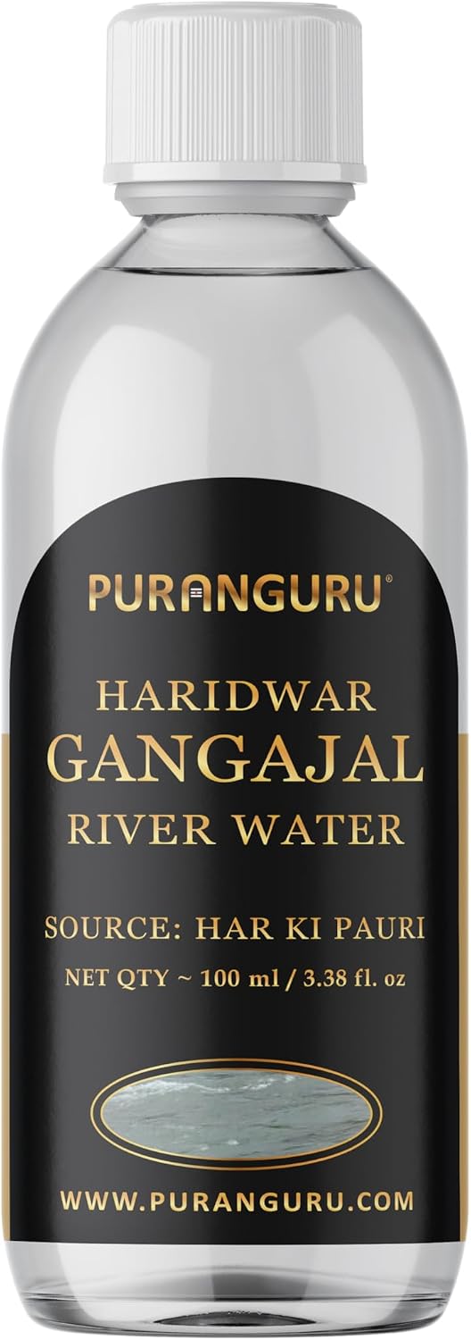 PuranGuru Haridwar Gangajal | 100 ml Unfiltered | Pure Ganga Jal | Ganges River Water | Brahma Kund - Har Ki Pauri | Sacred Holy Puja Ceremony | Diwali Pooja | Housewarming | Himalayan Mountain Water