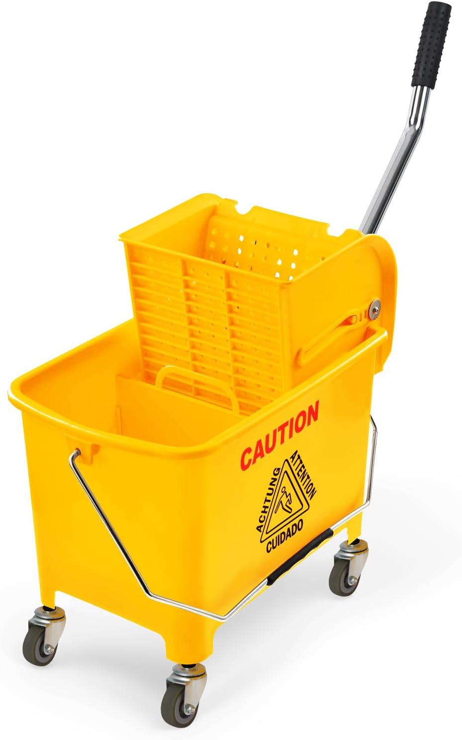 Mop Bucket with Wringer on Wheels Small 5 Gallon, Heavy Duty Dual Chamber Industrial Mop Bucket Separate Dirty Water, Perfect for Business Household, 20 Quart Yellow