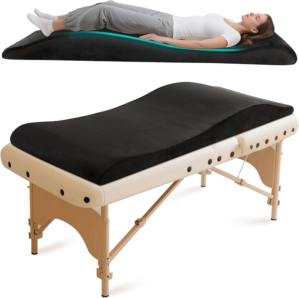 Lash Bed Topper, High Density Foam Massage Table Pad, Ergonomic Lash Bed Foam Topper, Curvy Esthetician Mattress, Washable Massage Table Padding Cushion for Beauty Salon, 70.8in×23.6in, Black