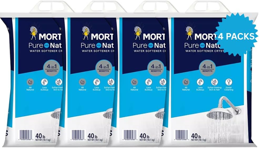 (4 Pack) Water Softener Salt Crystals – Natural High-Purity Salt for Softer Skin, Reduced Buildup, Easy Cleaning – 40 lb Each Bag with Handle, 160 lb Total