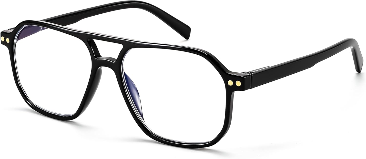FEISEDY Retro Aviator Reading Glasses Square Readers with Spring Hinge Blue Light Reading Glass for Women Men B0068