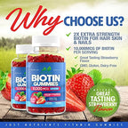 Biotin 10,000mcg Gummies for Hair Growth, Skin & Nails (100 Count) - 2x Maximum Strength Biotin Vitamins for Women & Men - Gluten-Free, Vegan, Non-GMO, Great Tasting Strawberry Flavor - 100 Gummies