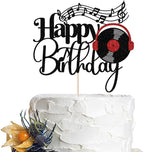 Black Glitter Record Happy Birthday Cake Topper，Music Lover Theme Birthday Party Supplies，Vinyl Retro Rock/CD Hip Hop Dancing Ball Party Decoration Supplies (music)